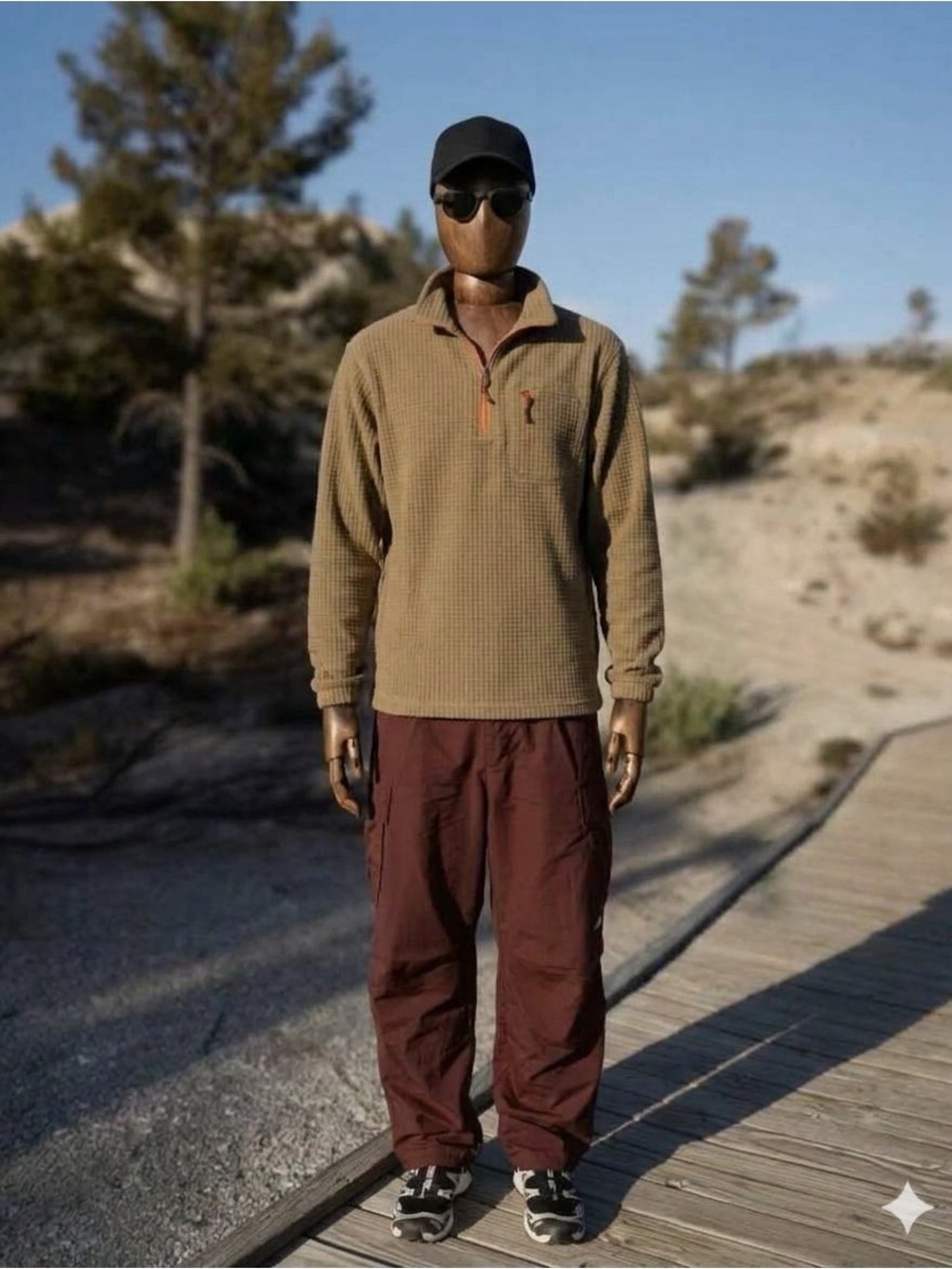 Orvis Trout Bum Men's XL Quarter-Zip Grid Fleece Pullover Olive Gray / Orange
